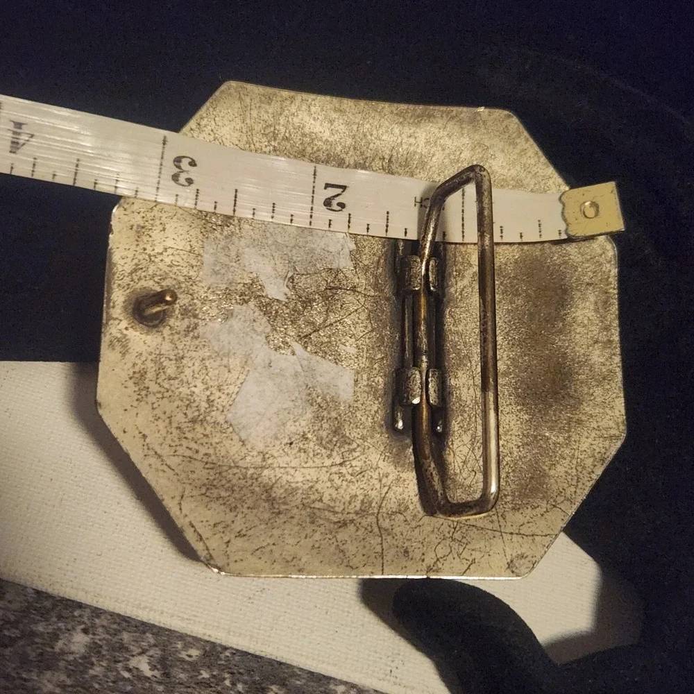Vintage Octagonal Floral Etched Mixed Metal Belt Buckle Silver‎ Brass Tone Boho